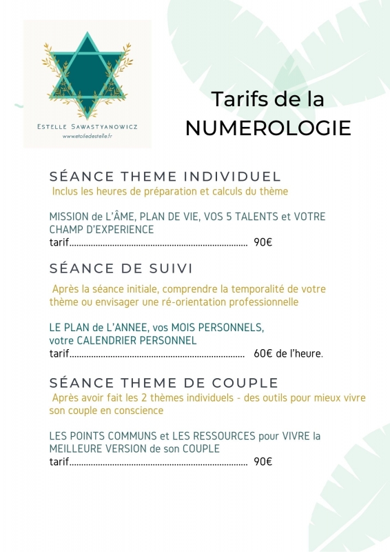 Tarifs de Numérologie