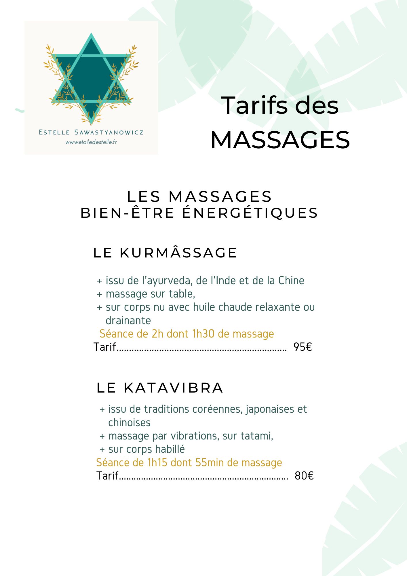 Le tarif des massages