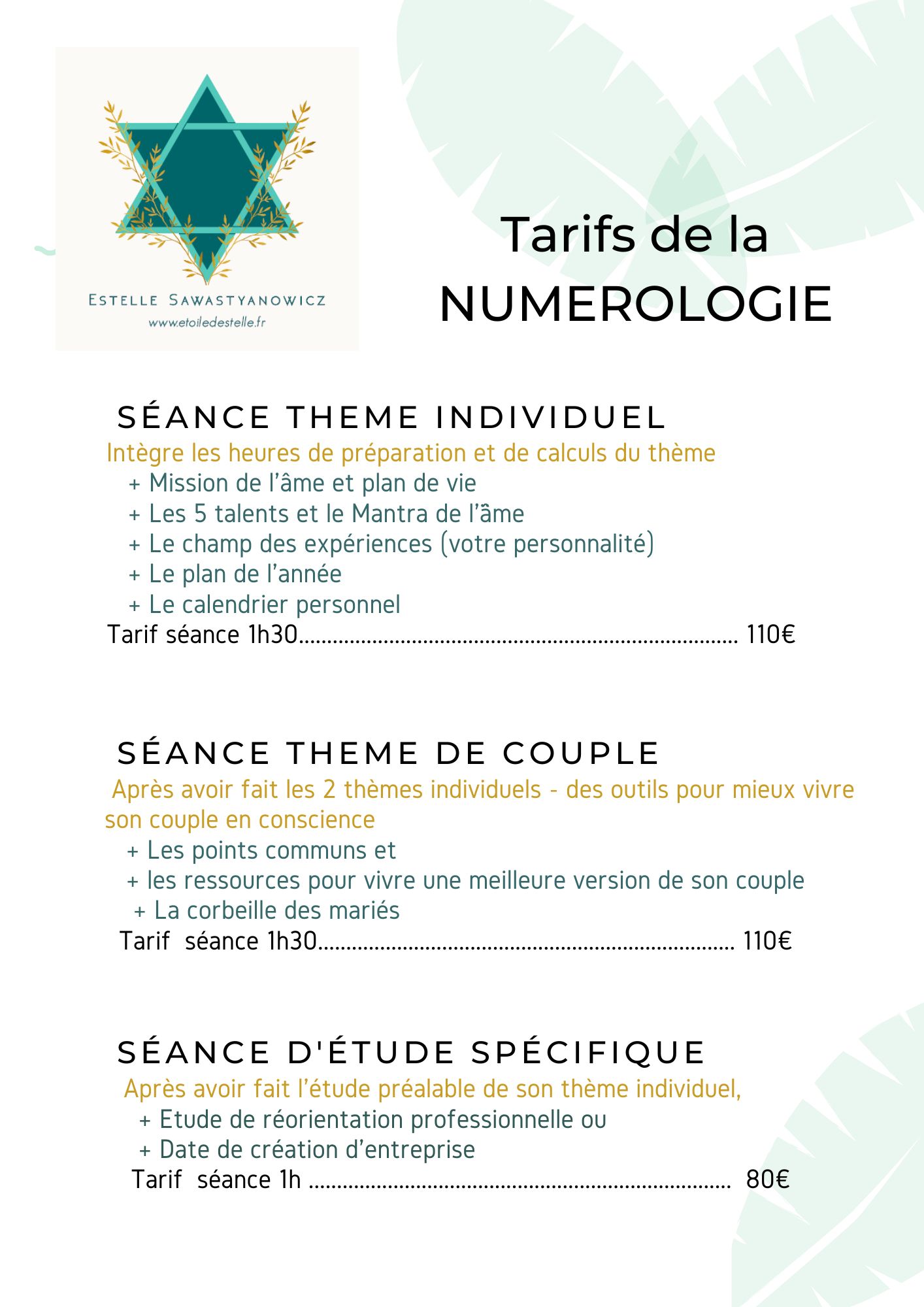 Le tarif des consultations de Numérologie de la Métamorphose ®